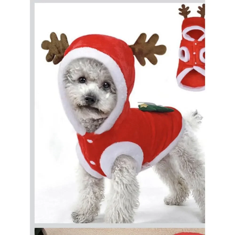 Dog Christmas Costume Reindeer Santa , Red M New